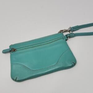 Elegant Turquoise Leather Wallet Wristlet Leopard Interior